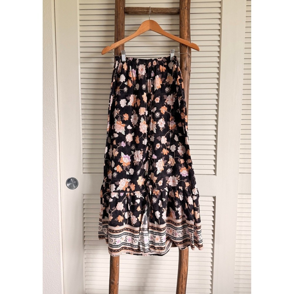 Rip Curl Maxi Skirt Womens Size S Black Floral Boho Button Front - Picture 2 of 6